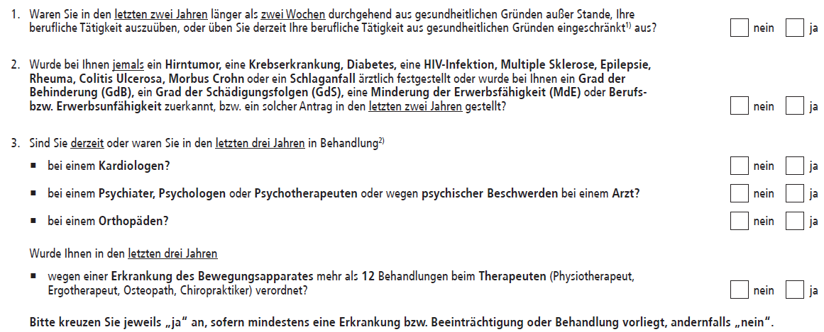 Gesundheitsfragen BU Aktion für Akademiker mit 3 Gesundheitsfragen