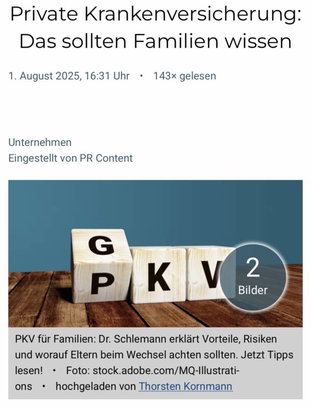 Presse und Medienberichte Wochenblatt Reporter PKV Familie